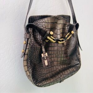 MaxMara Crocodile Shoulder + Hand Bag Grey Green